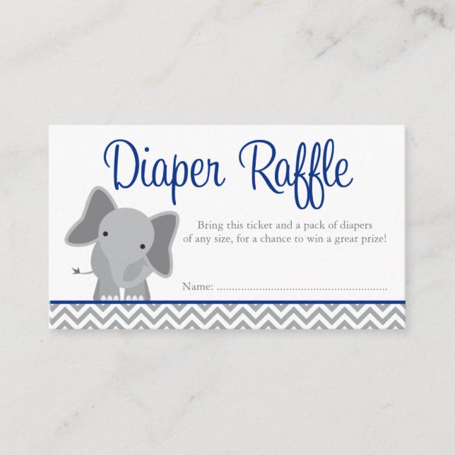 Carte D'accompagnement Billet chic Elephant Chevron Navy Diaper Raffle (Devant)