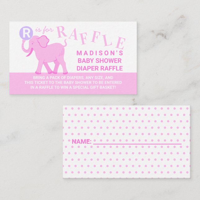 Carte D'accompagnement Billet Cirque Rose Cute Elephant Diaper Raffle (Devant / Derrière)
