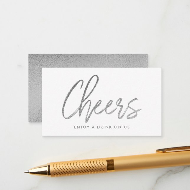 Carte D'accompagnement Billet de boisson "Cheers" à feuille d'argent mode (Devant/Arrière en situation)