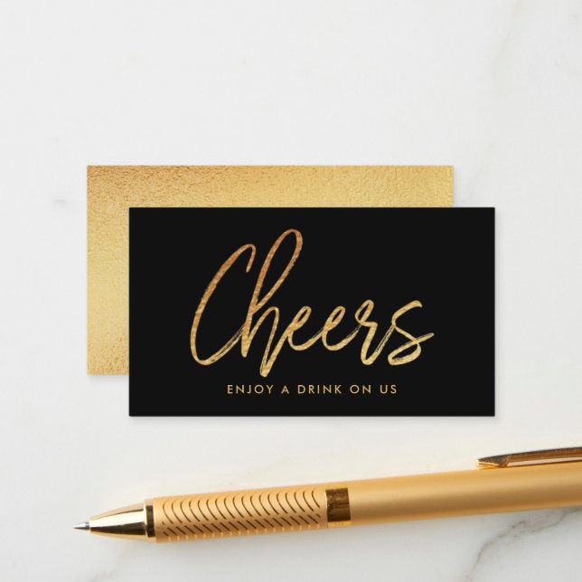 Carte D'accompagnement Billet de boisson "Cheers" avec écriture moderne e (Devant/Arrière en situation)