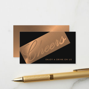 Carte D'accompagnement Billet de boisson "Cheers" écriture Or & Noir