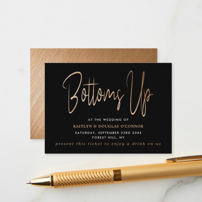 Carte D'accompagnement Billet de boisson gratuit à écriture moderne et fe (Devant/Arrière en situation)