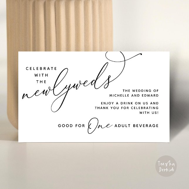 Carte D'accompagnement Billet de boisson pour adulte Après heureux pour t (Drink Ticket One Adult Beverage Romantic Wedding Newlyweds Dinner Party Black White)