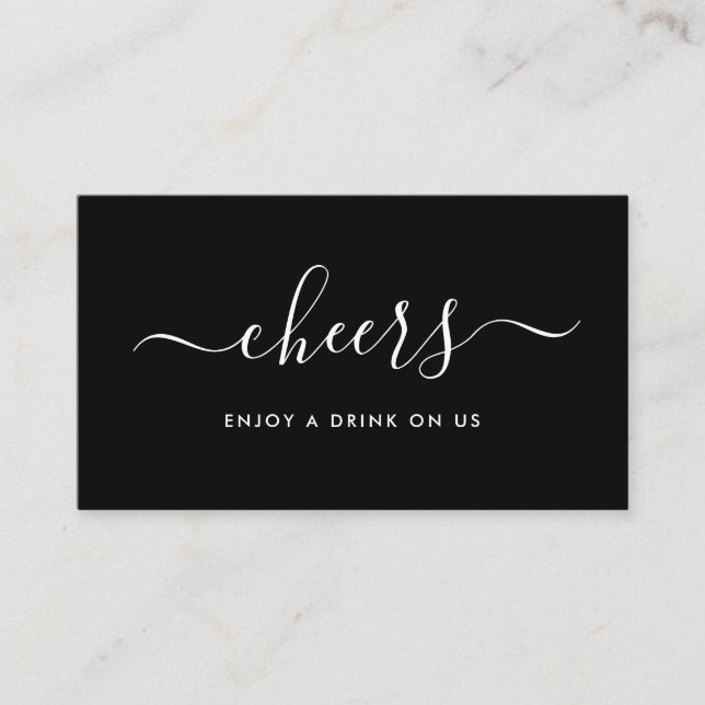 Carte D'accompagnement Billet de boissons gratuits Simple Script - Noir & (Devant)