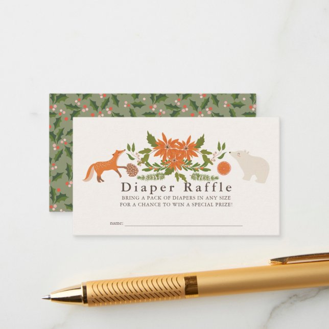 Carte D'accompagnement Billet de rabat au Baby shower de folie d'hiver (Devant/Arrière en situation)