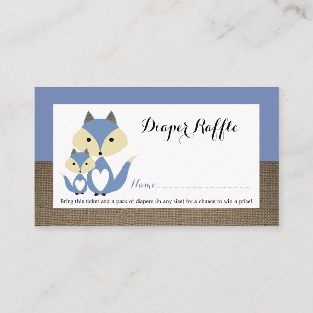 Carte D'accompagnement Billet de rabat de Baby shower Blue Fox Burlap (Devant)
