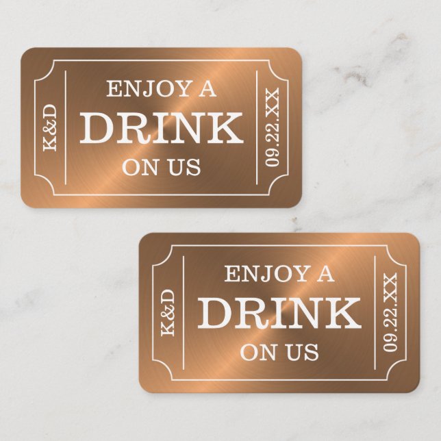 Carte D'accompagnement Billet de style Rose Gold "Profitez d'une boisson  (Devant / Derrière)