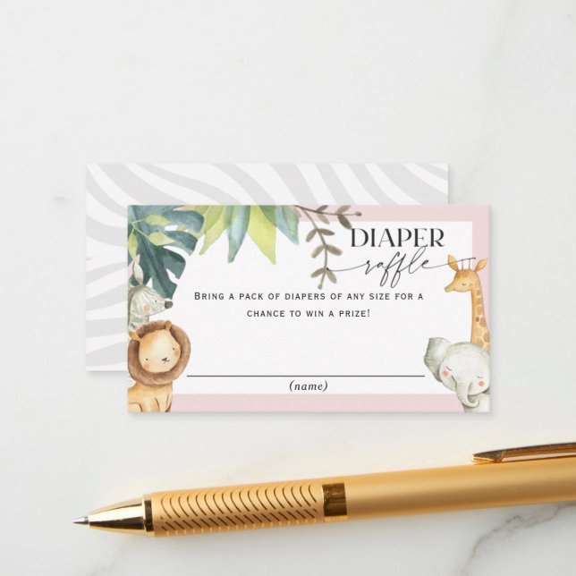 Carte D'accompagnement Billet de tirage au baby shower de la couche Safar (Devant/Arrière en situation)