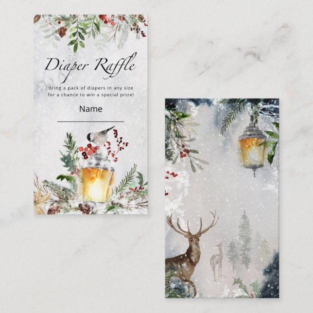Carte D'accompagnement Billet de tirage au sort pour baby shower d'hiver (Devant / Derrière)
