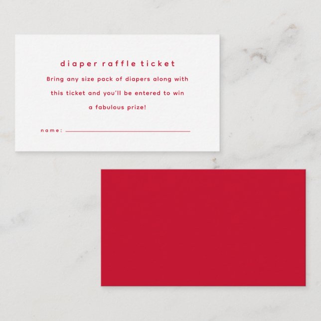 Carte D'accompagnement Billet de tirage simple baby shower rouge (Devant / Derrière)