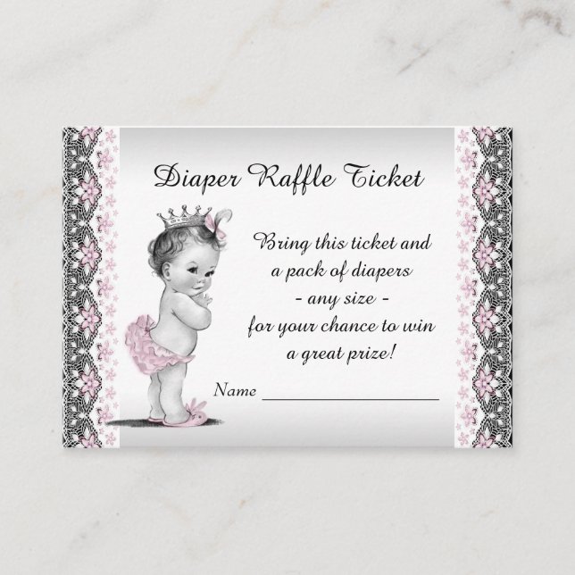Carte D'accompagnement Billet de tombola couche Princesse Vintage (Devant)