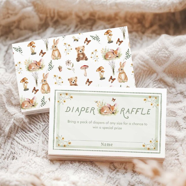 Carte D'accompagnement Billet de tombola de couche pour Baby Shower Forêt (Diaper Raffle Sage Green Woodland Ticket
)