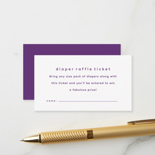 Carte D'accompagnement Billet de tombola de couche simple violet pour bab (Devant/Arrière en situation)