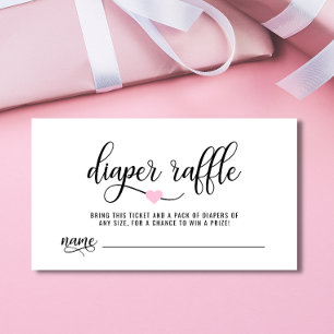 Carte D'accompagnement Billet DIAPER RAFFLE Baby shower Coeur rose