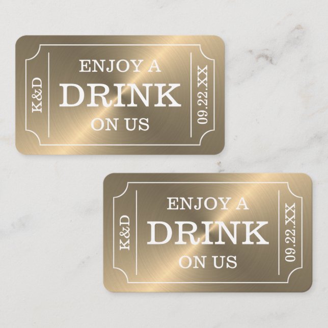 Carte D'accompagnement Billet d'Or Style "Profitez d'une boisson offerte" (Devant / Derrière)