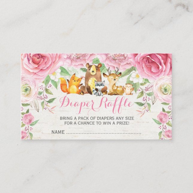 Carte D'accompagnement Billet Gir Woodland Rose Floral Baby Diaper Raffle (Devant)