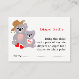 Carte D'accompagnement Billet Koala Baby shower Cute Diaper Raffle