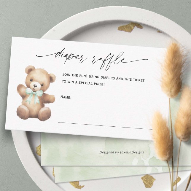 Carte D'accompagnement Billet Neutre Genre Petite Ours Brouillon (Sage Green We Can Bearly Wait, Teddy Bear Gender Neutral baby Shower Diaper raffle TIcket Cards)