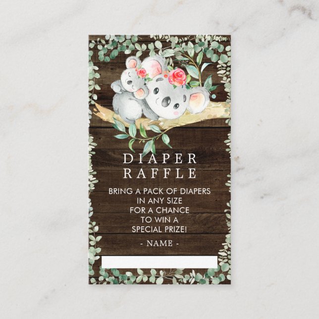 Carte D'accompagnement Billet Rustic Koala Bear Baby shower Déchets Raffl (Devant)