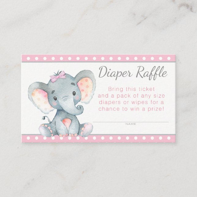 Carte D'accompagnement Billets de tombola couche éléphant fille (Devant)
