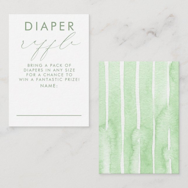 Carte D'accompagnement Billets de tombola de couche bébé shower vert blan (Devant / Derrière)