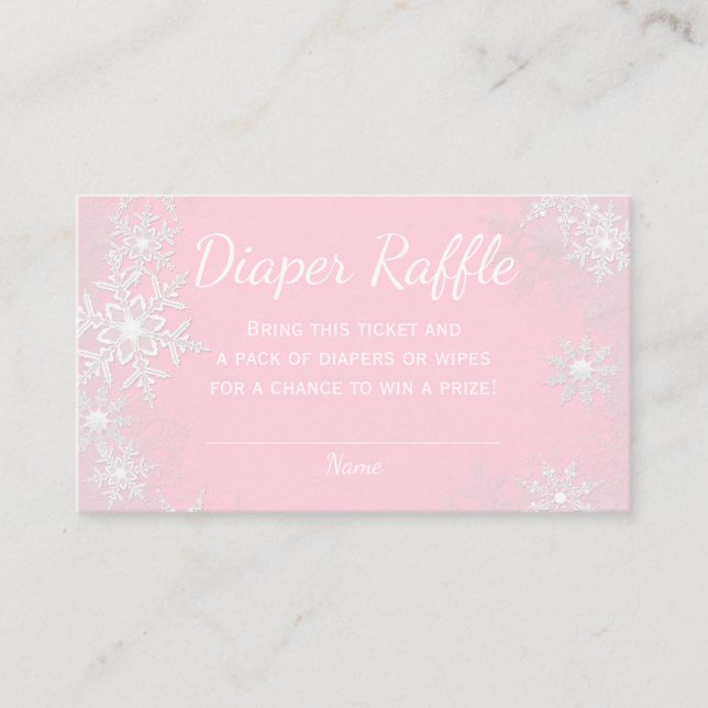 Carte D'accompagnement Billets de tombola de couche rose flocon de neige (Devant)