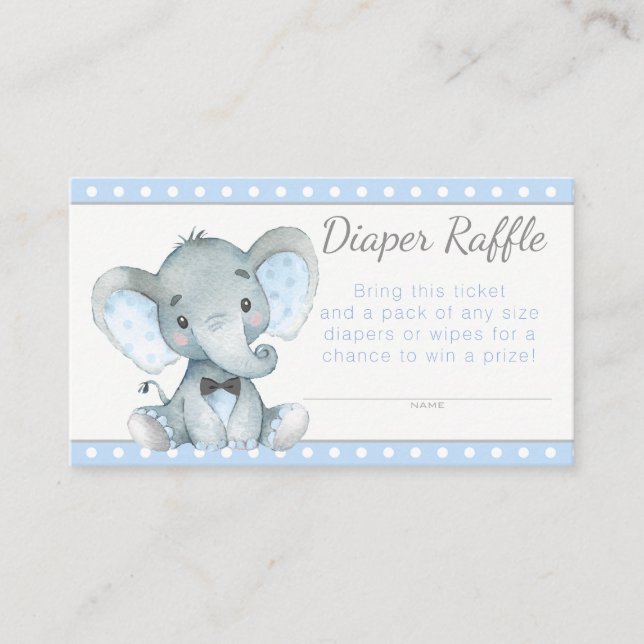 Carte D'accompagnement Billets de tombola pour couche de garçon éléphant (Devant)
