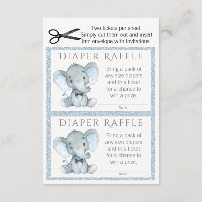 Carte D'accompagnement Billets de tombola pour couche de garçon éléphant (Devant)