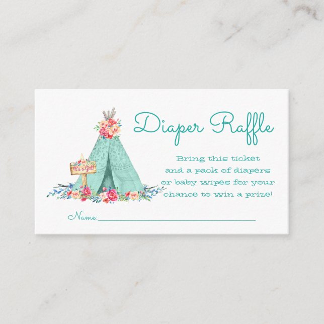 Carte D'accompagnement Billets de tombola pour couche de Teepee pour fill (Devant)