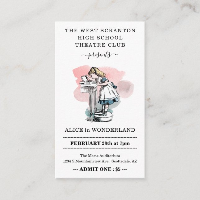 Carte D'accompagnement Billets d'entrée de pièce de théâtre - Taille Cart (Devant)