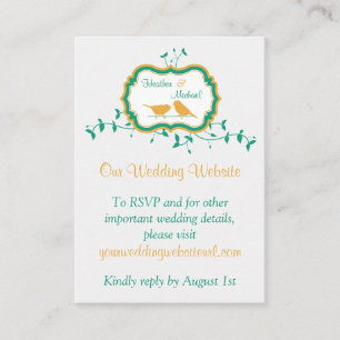Carte D'accompagnement Birds Feuille Yellow Emerald Mariage site Web Insé