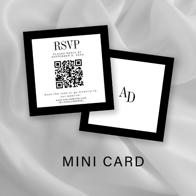 Carte D'accompagnement Black and white classic elegant QR RSVP wedding (Créateur téléchargé)