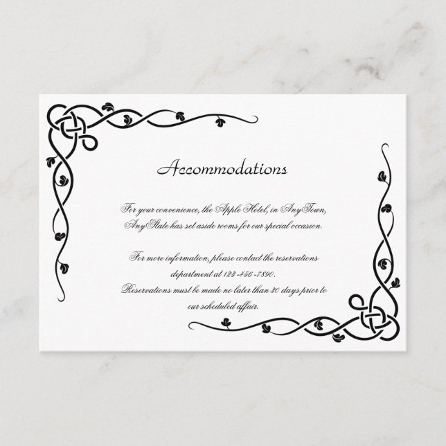 Carte D'accompagnement Black Celtic Corner Vine Mariage Insertion (Devant)
