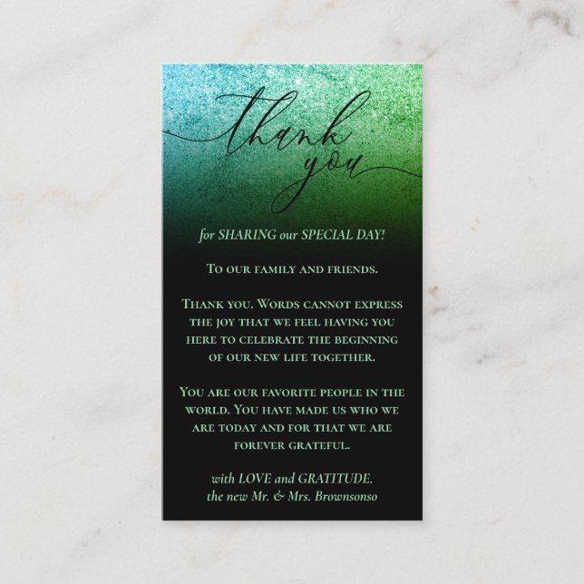Carte D'accompagnement Black Custom Photo Glitz Merci vert (Devant)