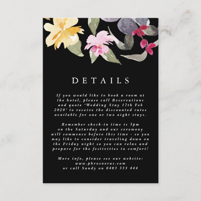 Carte D'accompagnement Black Elegant Aquarelle Magnifique Détails Mariage (Devant)