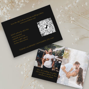 Carte D'accompagnement Black et Gold 2 Photo en ligne RSVP QR Code Mariag