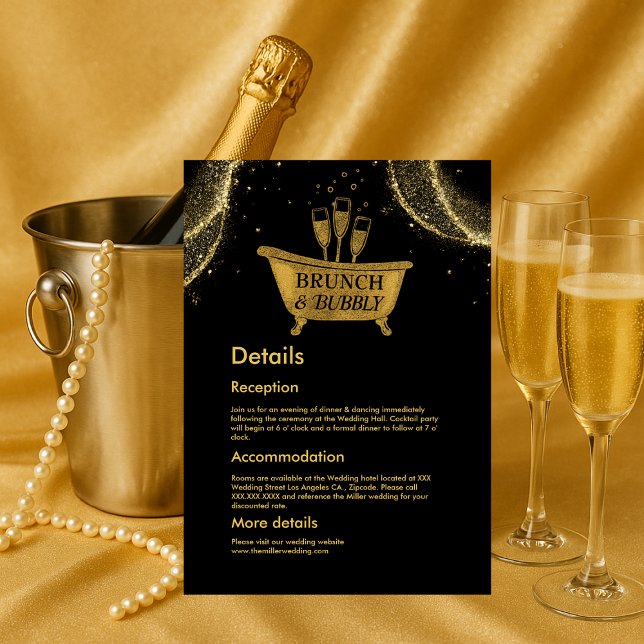 Carte D'accompagnement Black Gold Brunch & Bubbly Mariage (Créateur téléchargé)