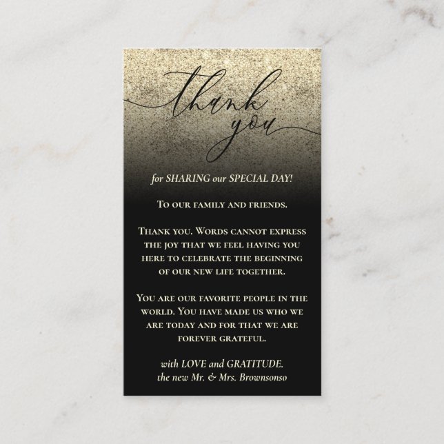 Carte D'accompagnement Black Gold Custom Photo Merci Glitz (Devant)
