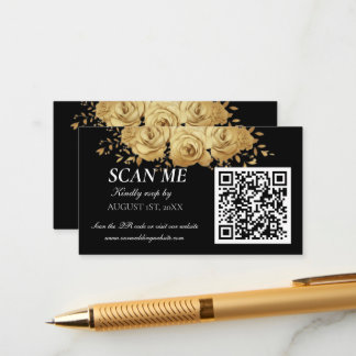 Carte D'accompagnement Black Gold Floral Rose Classic Wedding RSVP 