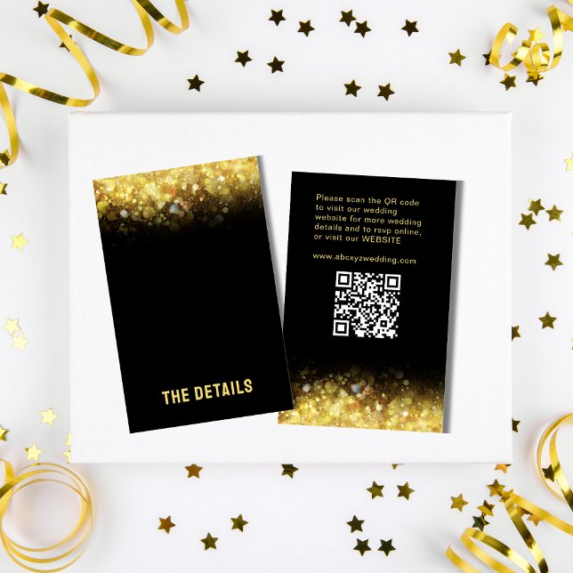 Carte D'accompagnement Black Gold Parties scintillant Glam Mariage modern (Black Gold Glitter Glam Modern Wedding  Enclosure Card)