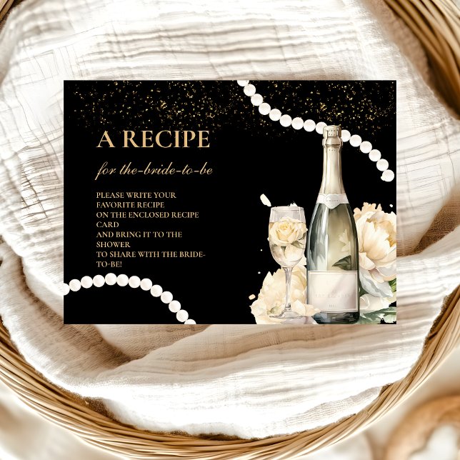 Carte D'accompagnement Black Gold Pearls Et Prosecco Bridal Recette (Créateur téléchargé)