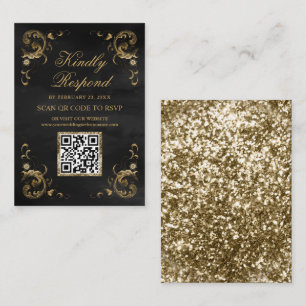 Carte D'accompagnement Black Gold QR Code RSVP Mariage site Web