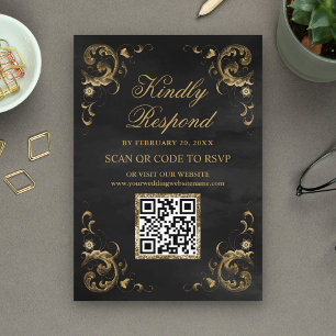 Carte D'accompagnement Black Gold QR Code RSVP Mariage site Web