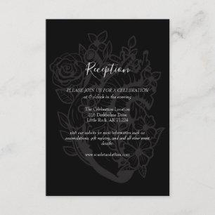 Carte D'accompagnement Black & Grey Floral Heart Réception de mariage got