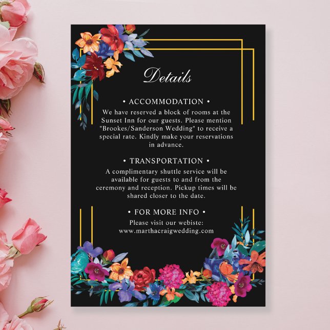 Carte D'accompagnement Black Mexican Fiesta Floral Détails du Mariage (Créateur téléchargé)