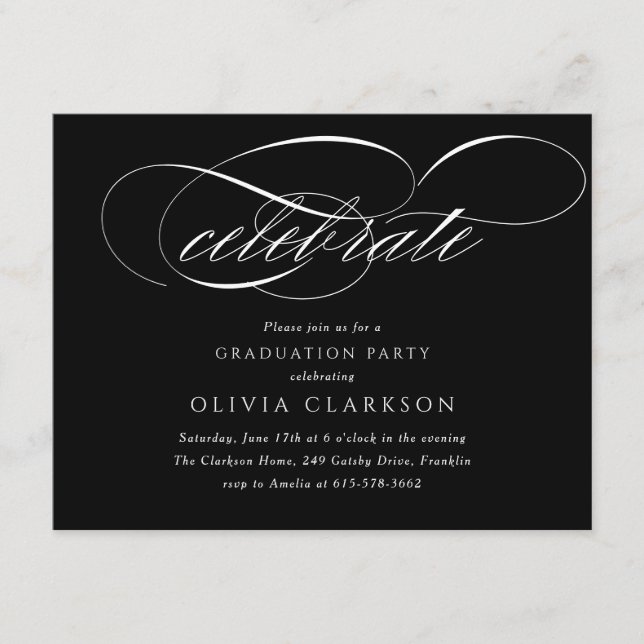 Carte D'accompagnement Black Modern Elegant Script Graduation Party (Devant)