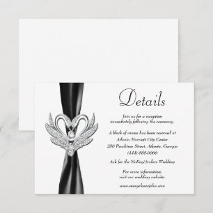 Carte D'accompagnement Black Ribbon Silver Swans Détails du Mariage