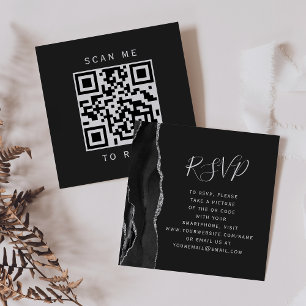 Carte D'accompagnement Black Silver Agate Dark Mariage QR Code RSVP