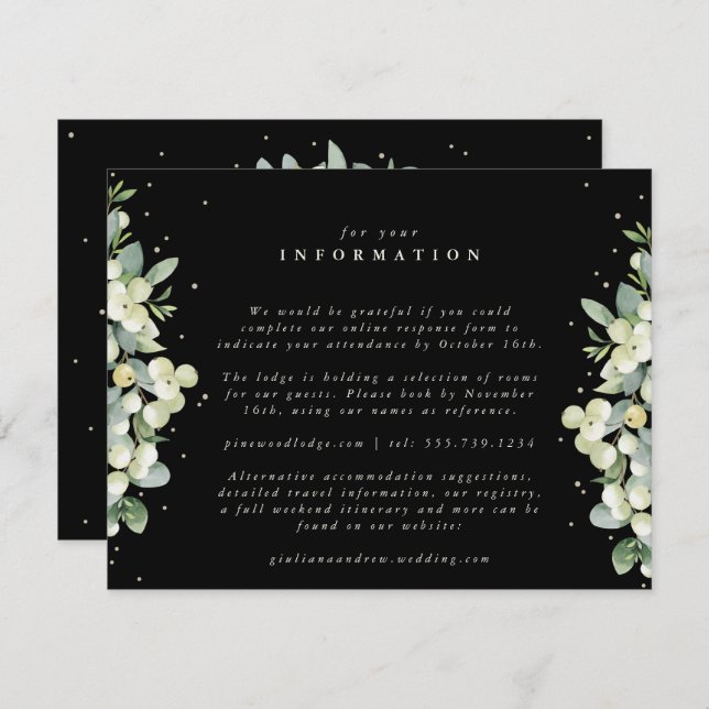 Carte D'accompagnement Black Snowberry+Eucalyptus Eedge Mariage Info (Devant / Derrière)