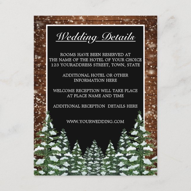 Carte D'accompagnement Black Snowy Wood & Forest Détails du Mariage campa (Devant)